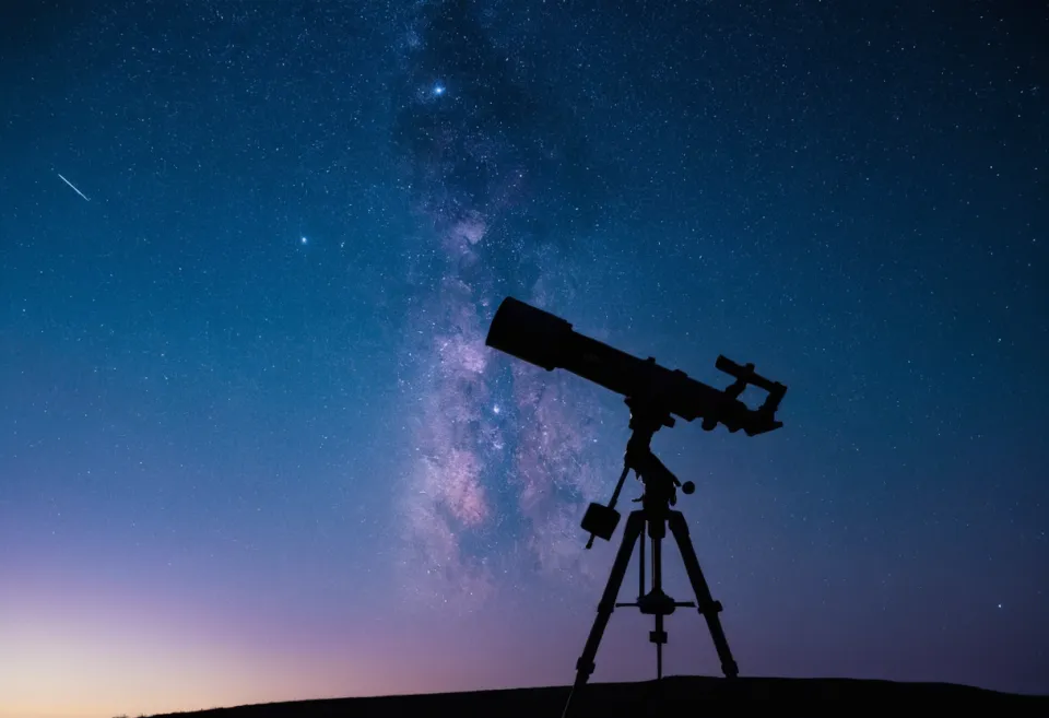 Un télescope en silhouette sous un ciel étoilé