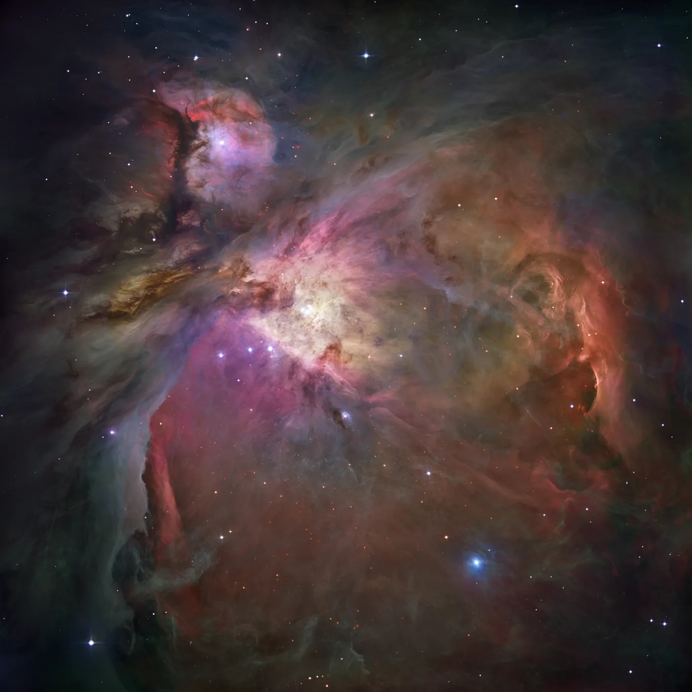 La nébuleuse d'Orion, nuages de gaz roses et bleus