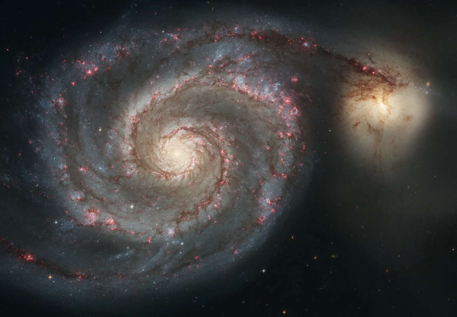 La galaxie du Tourbillon et sa compagne, spirale de face